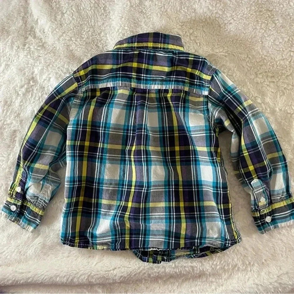 Gymboree 2T blue and yellow plaid button down shirt - Picture 2 of 3
